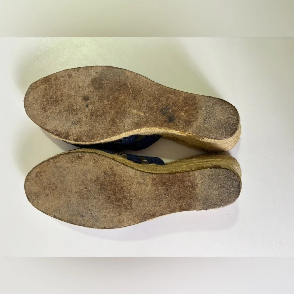 Stubbs & Wootton Kelly Navy Blue Wedge Jute Estate Espadrille  Sandals 36EU 6 US